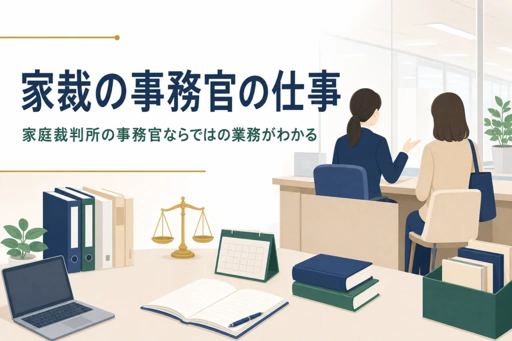 家庭裁判所の事務官の仕事を解説する記事のアイキャッチ