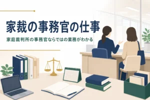 家庭裁判所の事務官の仕事を解説する記事のアイキャッチ
