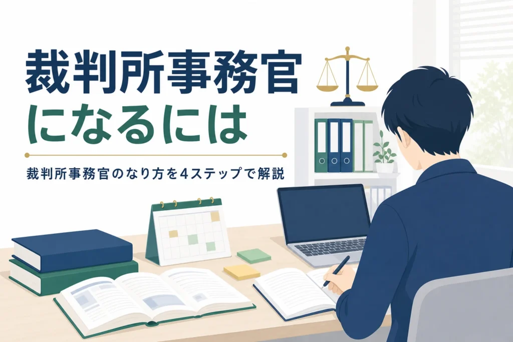 裁判所事務官になるには何をすればいいかを4ステップで解説する記事のアイキャッチ
