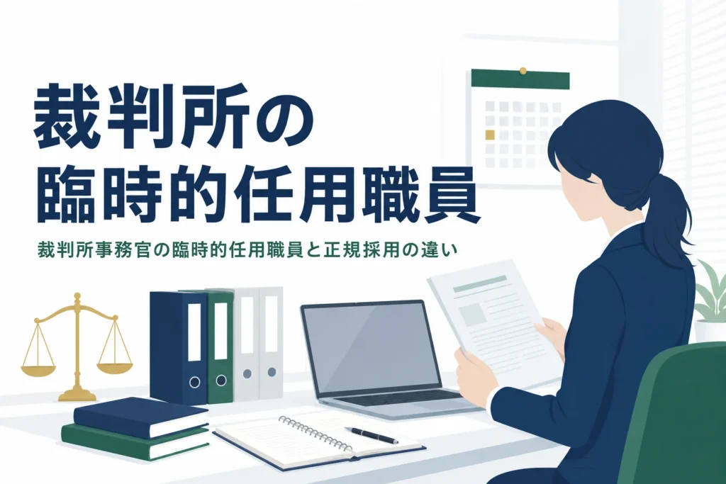 裁判所事務官の臨時的任用職員の募集と正規採用との違いを解説する記事のアイキャッチ