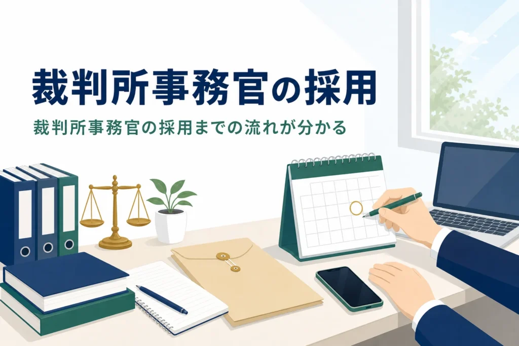 裁判所事務官の採用の流れと10月採用を解説する記事のアイキャッチ