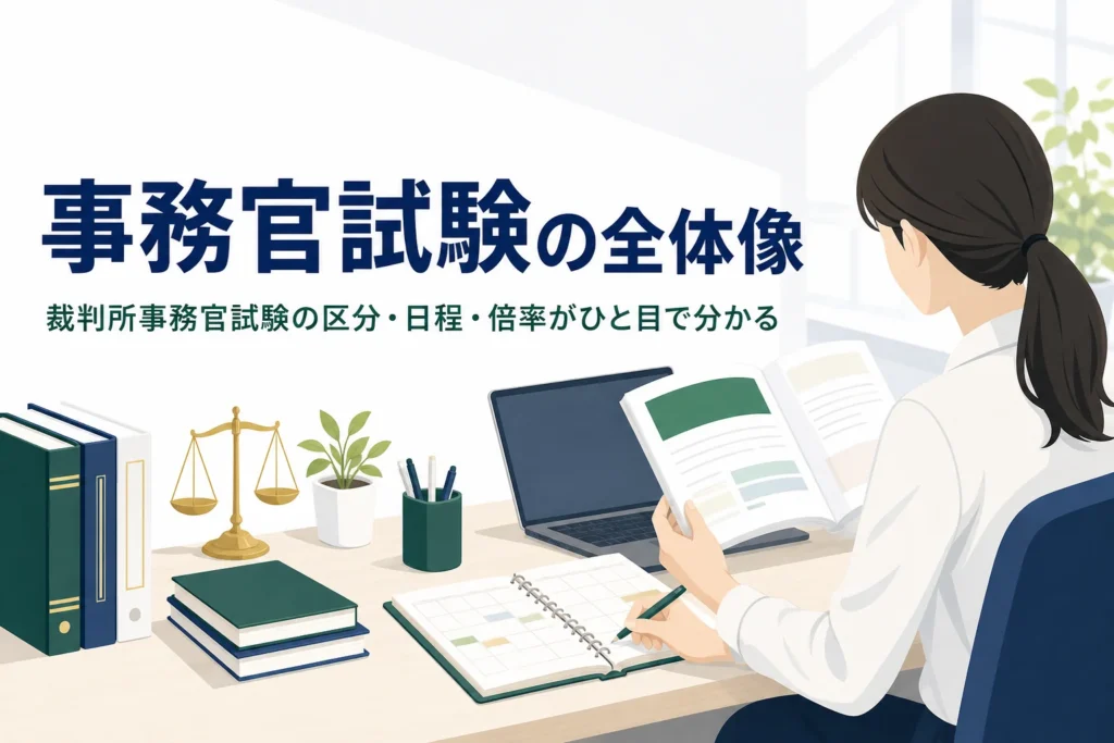 裁判所事務官試験の区分・日程・倍率の全体像を解説する記事のアイキャッチ