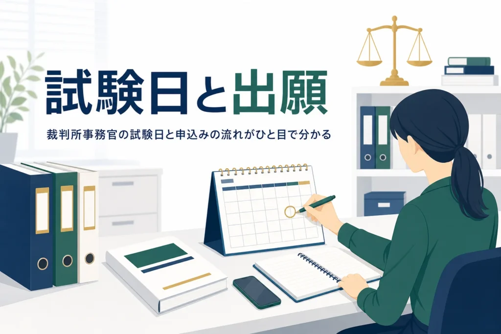 裁判所事務官の試験日と出願の流れを解説する記事のアイキャッチ