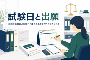 裁判所事務官の試験日と出願の流れを解説する記事のアイキャッチ