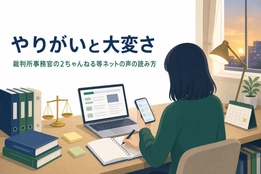 裁判所事務官のやりがいと大変さ、ネットの声の読み方を解説する記事のアイキャッチ